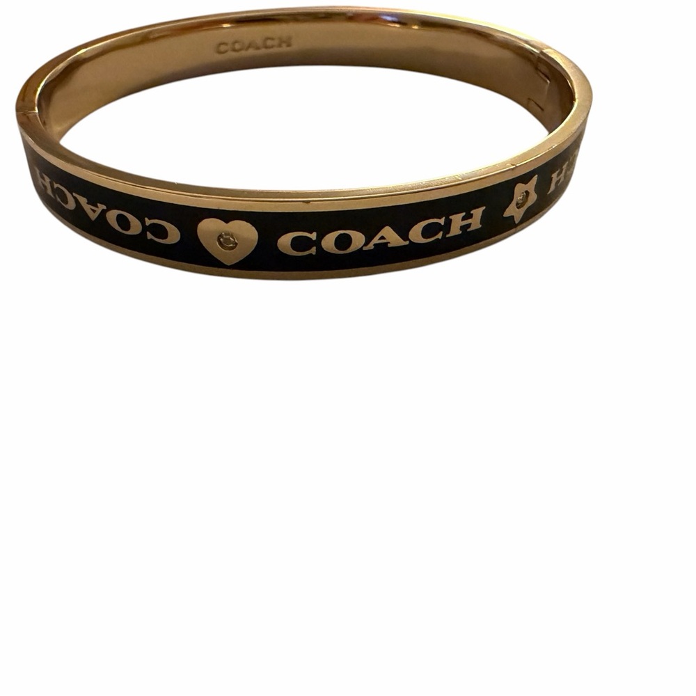 Coach Gold and Black Logo Heart diamond Bangle Bracelet